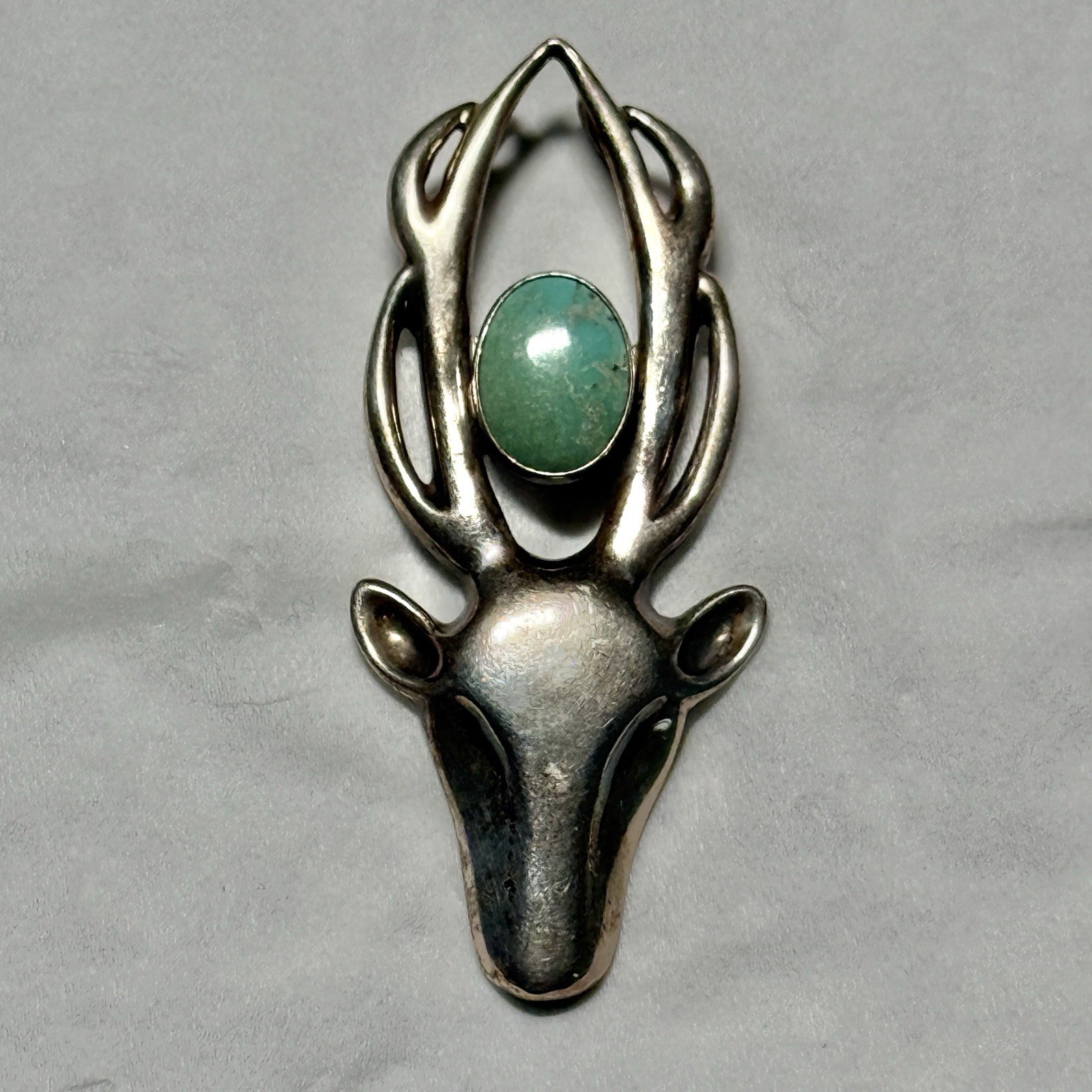 Vintage Victoria Adams Sterling Turquoise Deer Head Pendant Southwestern Style