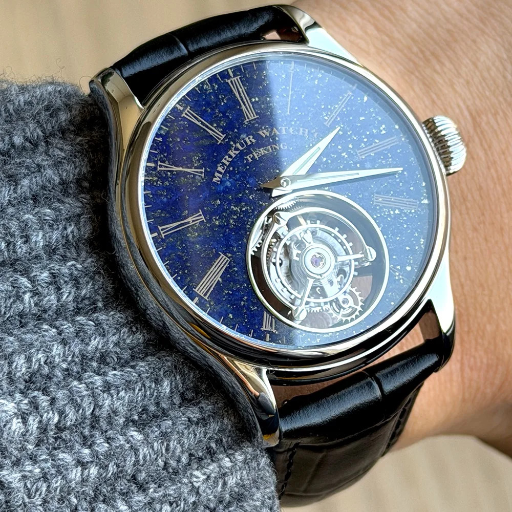 Merkur 100% Tourbillon Watch Men’s Natural Stone Dial Malachite Sapphire Watch