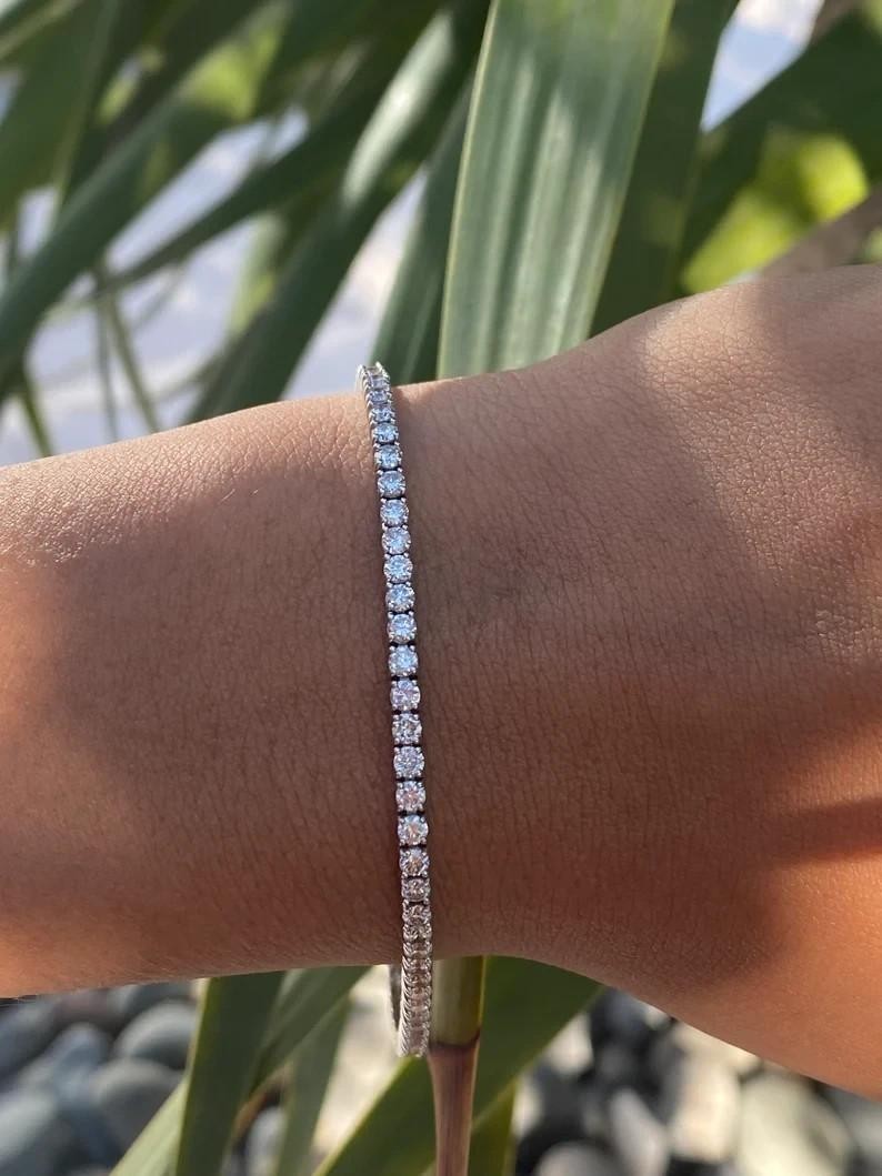 Round Natural Diamond For Party Wear Tennis Bracelet In 14k Solid White Gold