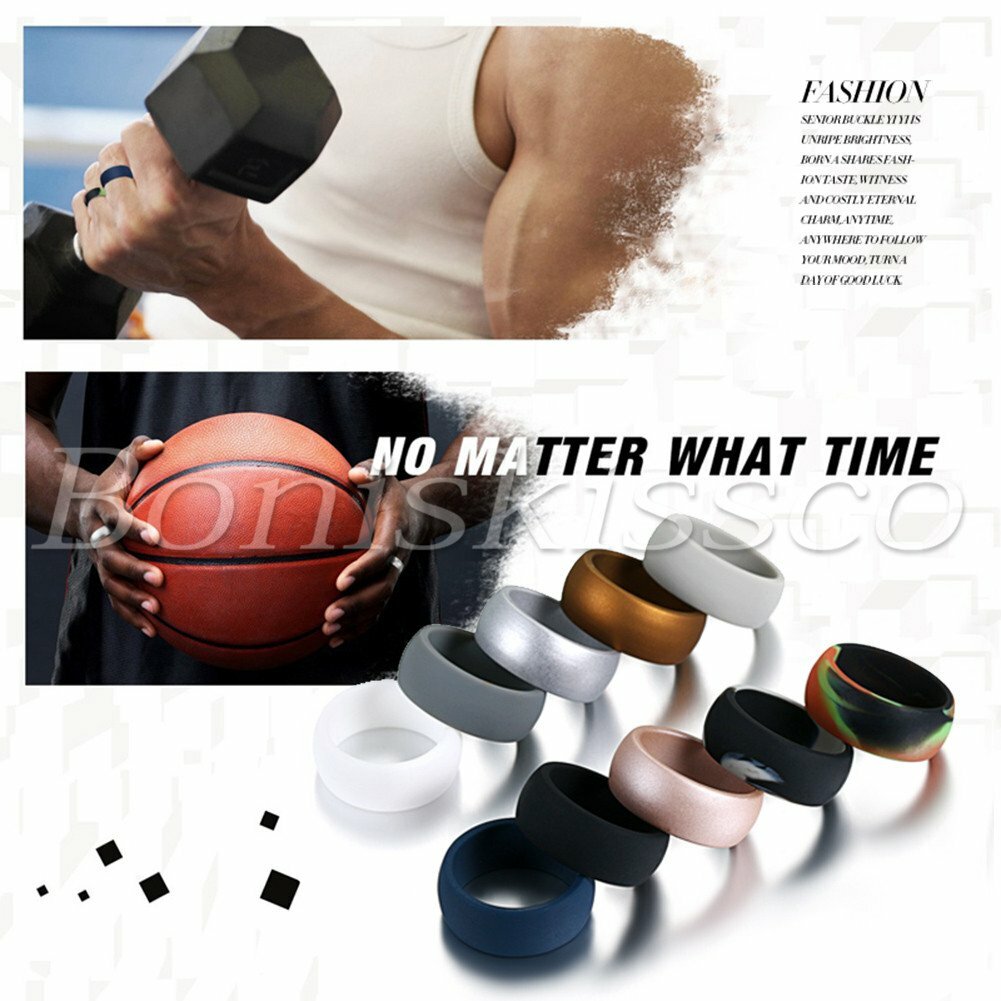 10 Colors 8.7mm Mens Silicone Wedding Ring Band Promise Engagement Sports Outfit