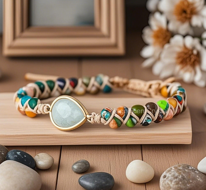 Natural Amazonite Beaded Healing Women Bracelet Healing Reiki Handmade Gift