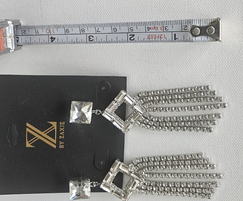 Zaxie Silver Tone Glass Rhinestones Stone Art Deco Dangle/Drop Earrings