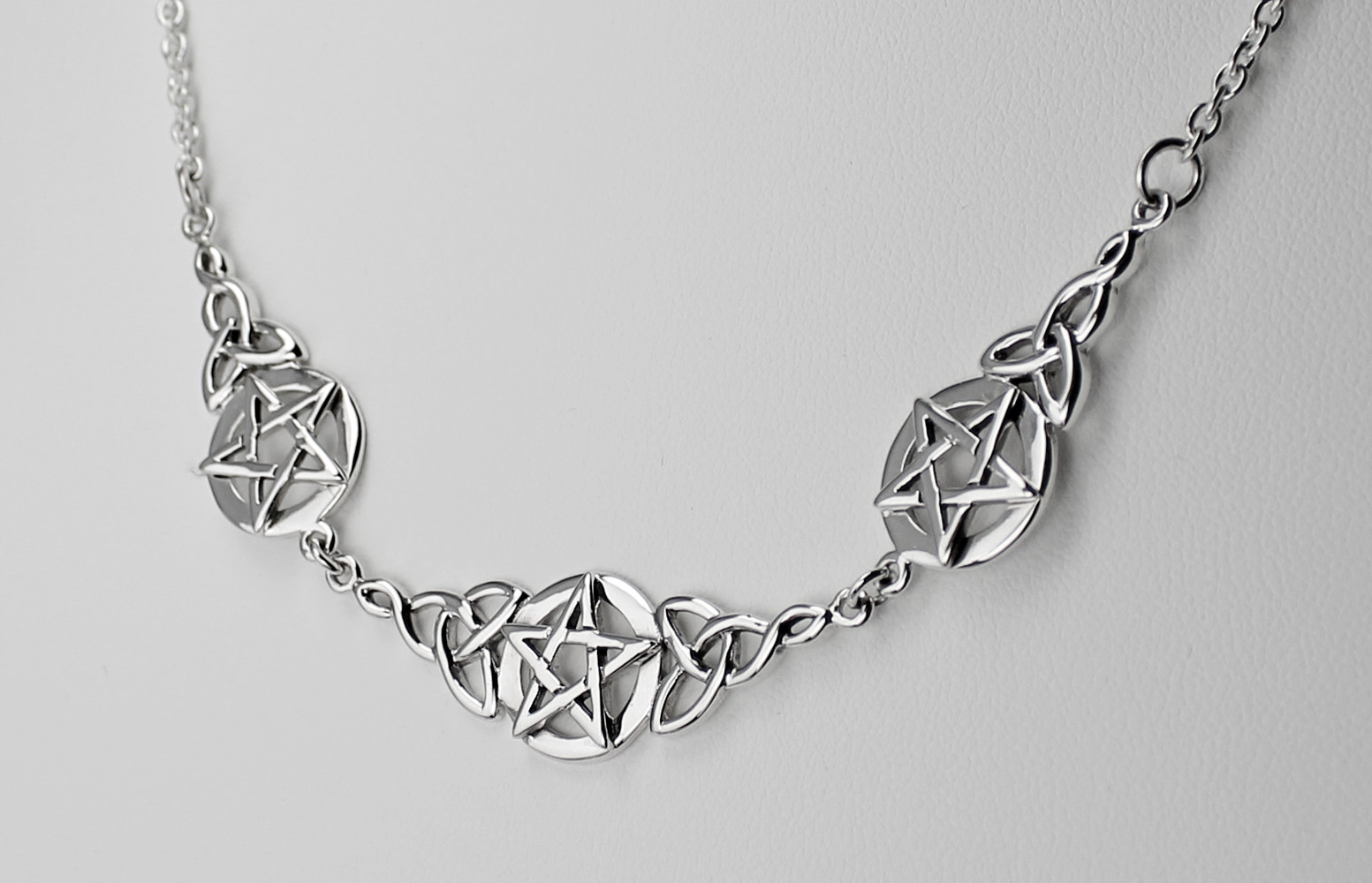 Sterling Silver Celtic Knot Pentacle Necklace Wiccan Triquetra Witch Pentagram