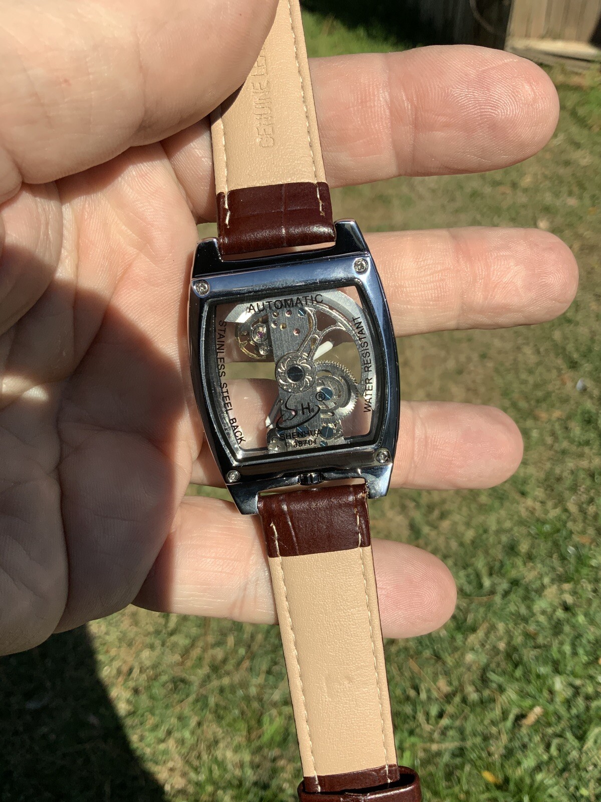 Mens Skeleton Mechanical Waterproof Luxury Watch Leather Hollow Great Gift Idea