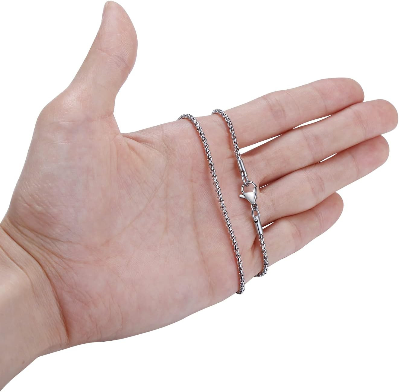 Mens Chain Necklaces, Stainless Steel Rolo Chain Necklace for Men and Women, Sil