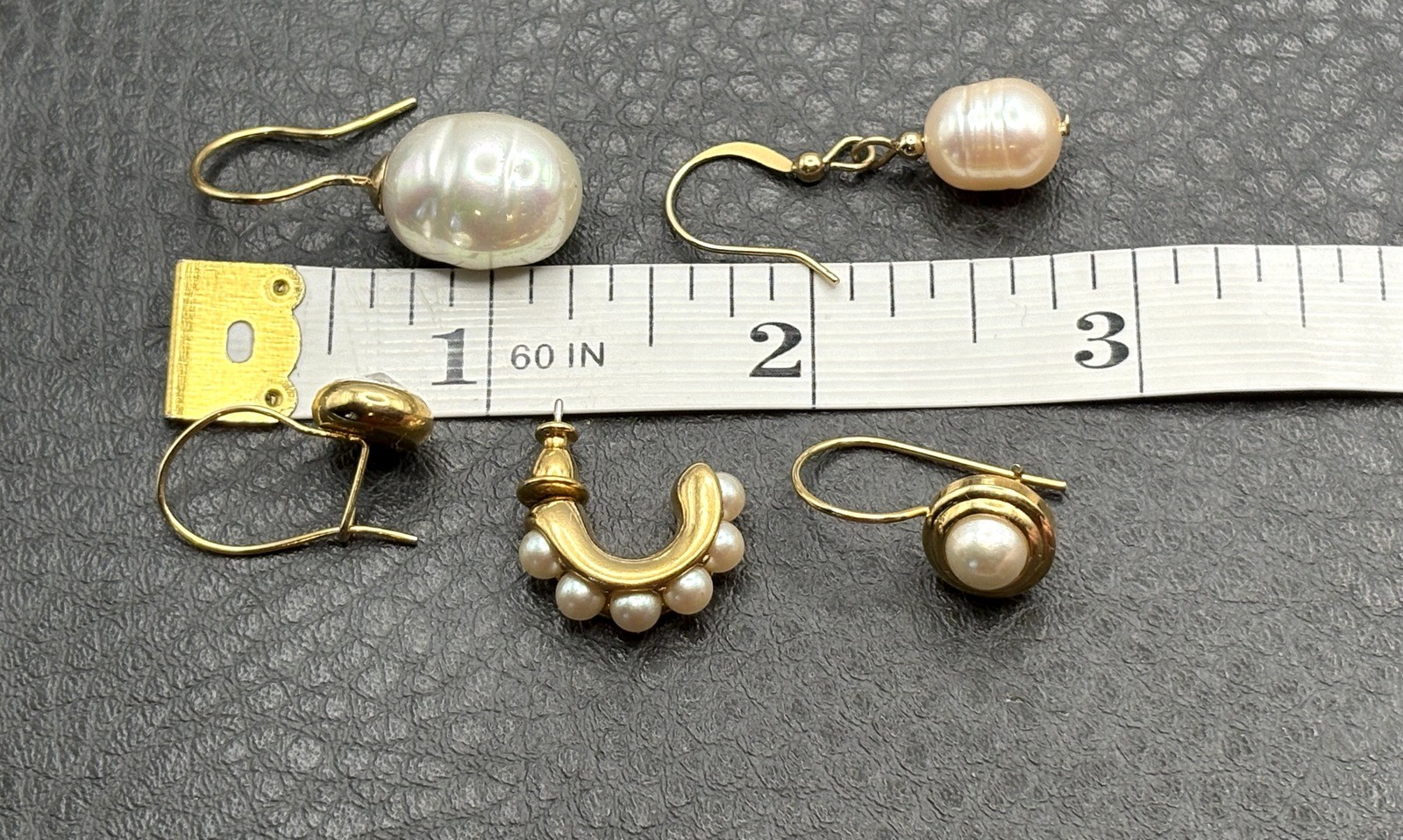 Lot Of 5 Pairs Gold Tone Pearl & Crystal Drop Dangle Hoop Earrings Set