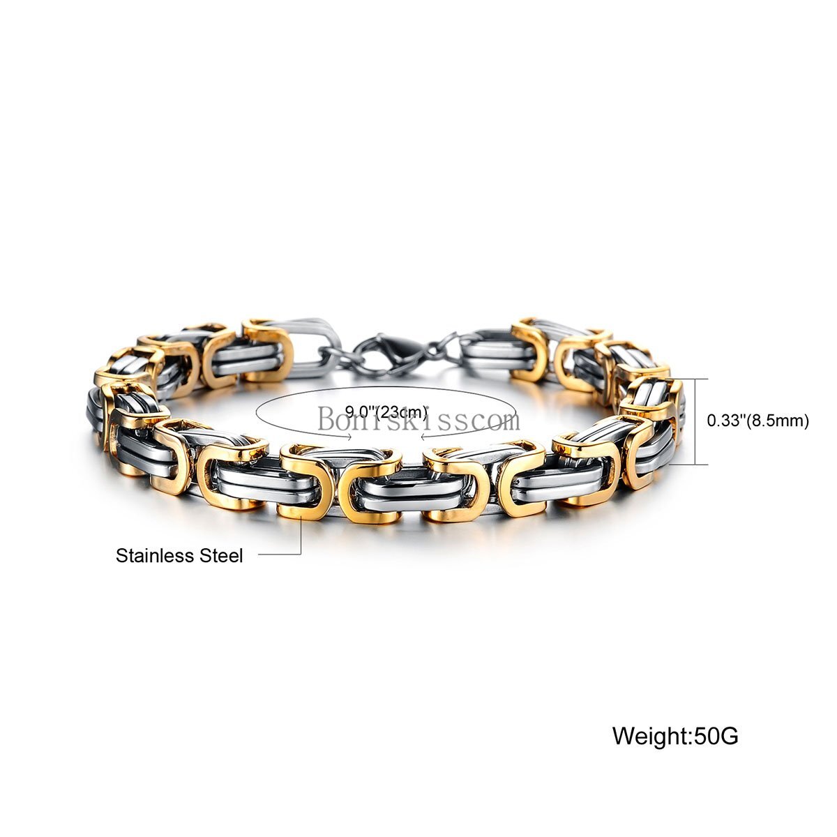 Silver Gold Black Tone Square Byzantine Stainless Steel Bracelet Mens Boys Chain