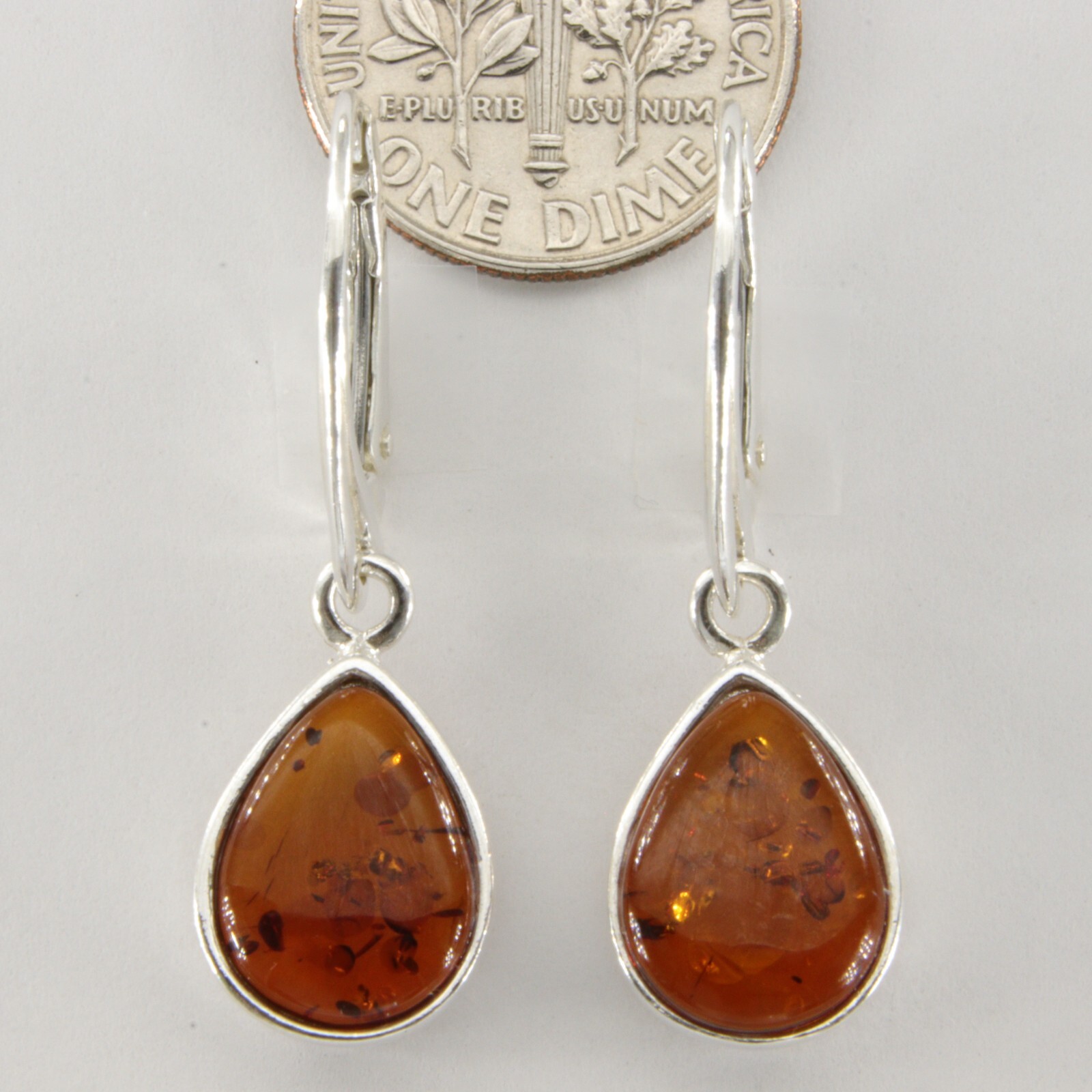 Cognac / Brown BALTIC AMBER Drop Leveback Earrings 925 STERLING SILVER #1652e