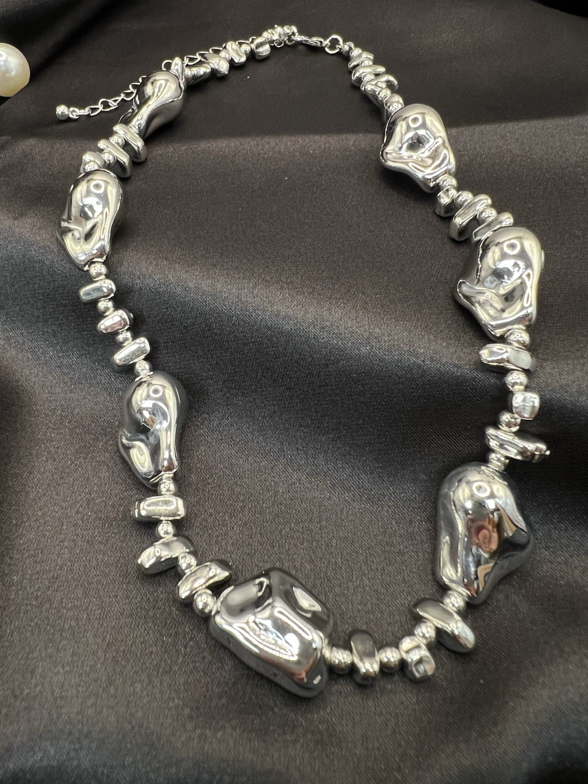 Liquid Silver Inspired Statement Necklace | Organic Sculptural Fashion Jewelry