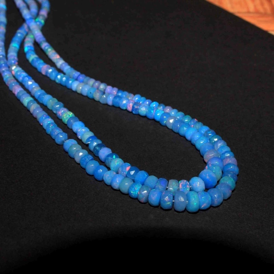 4-6mm Natural Blue Ethiopian Fire Opal Faceted Roundell Gemstone Beads 4 Inch