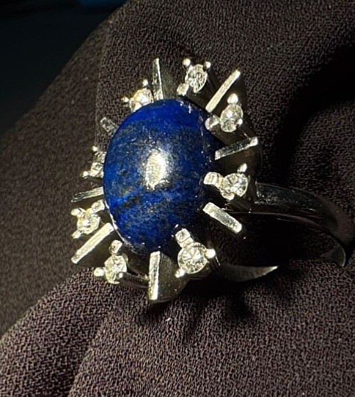 Vintage Preowned Lapis & Diamond Ring Sterling Silver