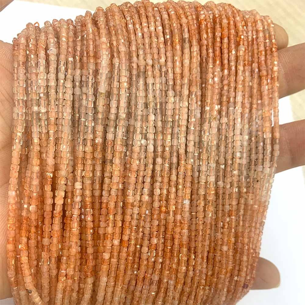 Natural Genuine Sanidine Gold Sunstone Faceted Small Edge Cube Loose Beads