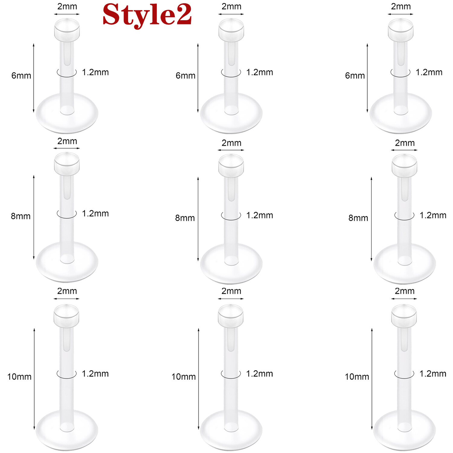 9Pcs Acrylic Lip Rings Stud Earrings Nose Retainer Tragus Helix Labret Piercing