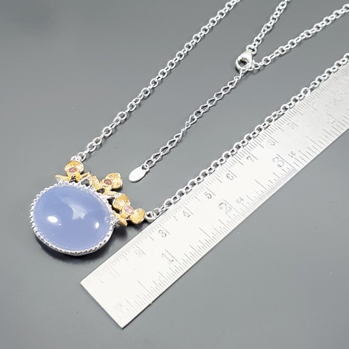 Gem jewelry 32 ct+ Natural Chalcedony Necklace 925 Sterling Silver 17.75″/N25062