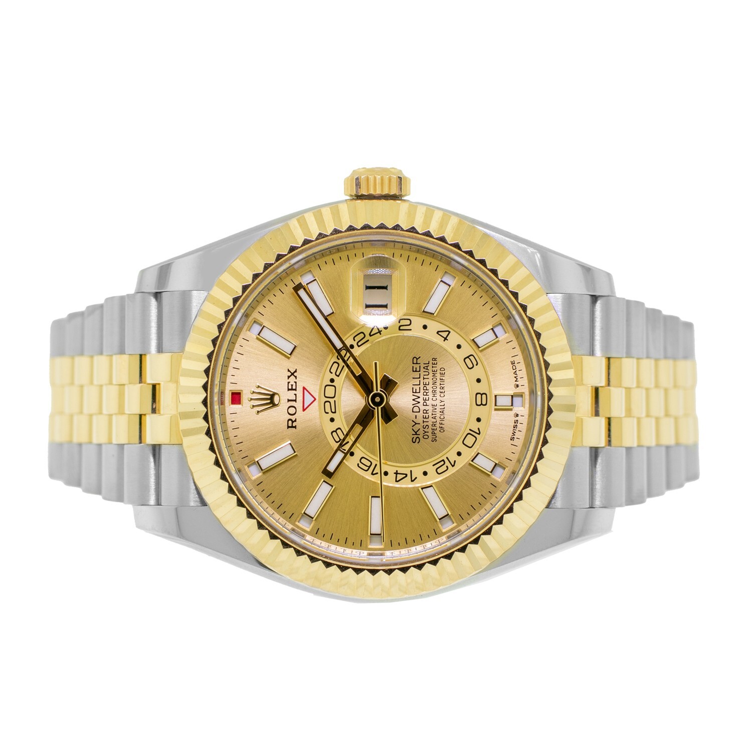 Rolex Sky-Dweller 42mm Yellow Gold & Steel Champagne Dial Fluted Bezel 336933