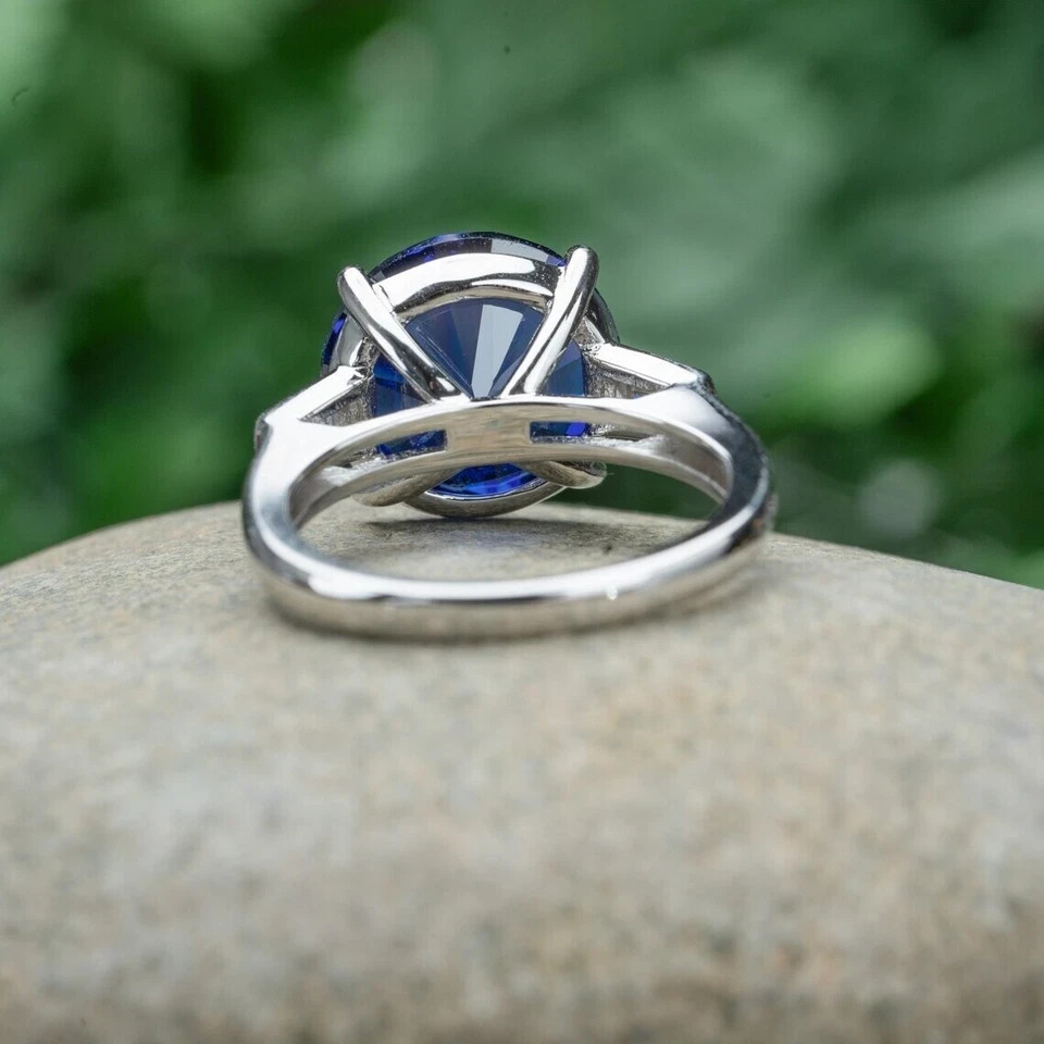 4.30 Ct Round Natural Sapphire & Diamond Wedding Ring 950 Platinum Size 6 7 8 9