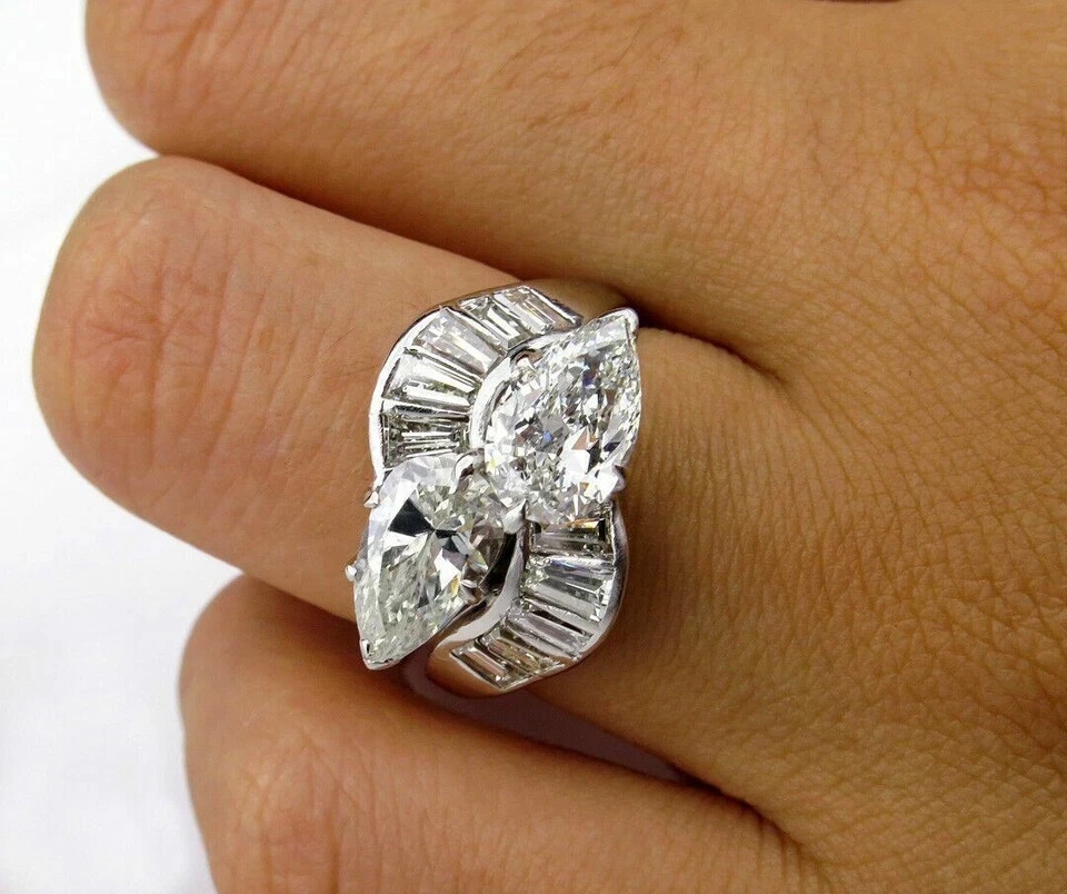 3.10Ct Pear Simulated Diamond Wedding Cocktail Bypass Ring 14k White Gold Plated