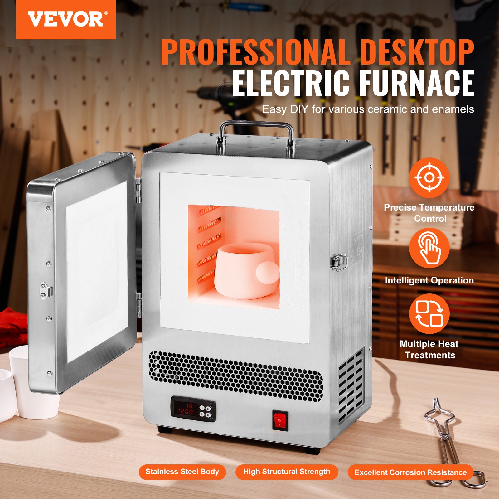VEVOR Tabletop Kiln Melter Electric Kiln 1500W 2192℉ for Wax Casting Clay DIY