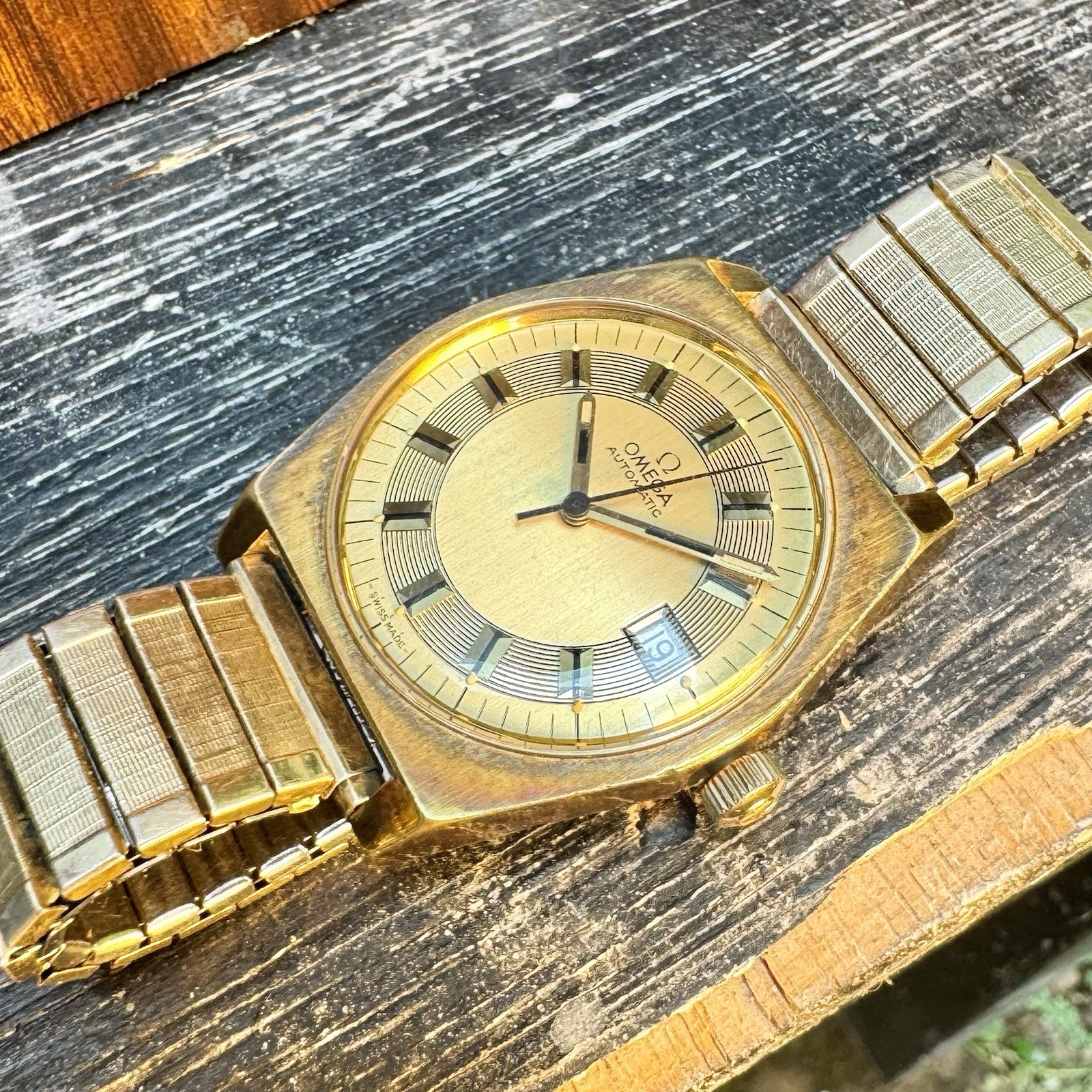 Vintage 1970s Omega Automatic Gold Plated Barcode 166.0118 cal 1480 Swiss 36mm