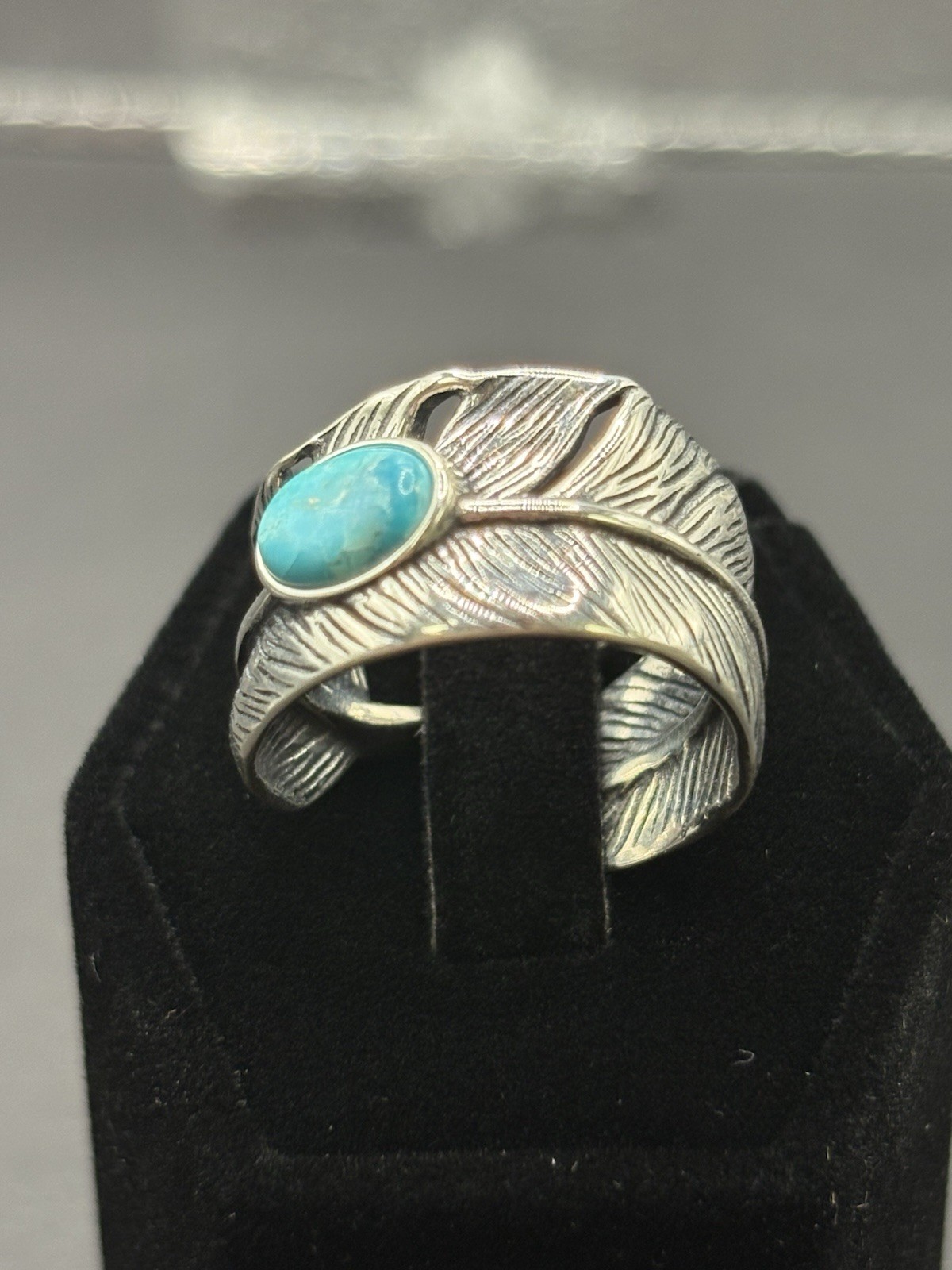 New Condition Sterling Silver Turquoise Feather Ring 6 Grams Size 7 G31