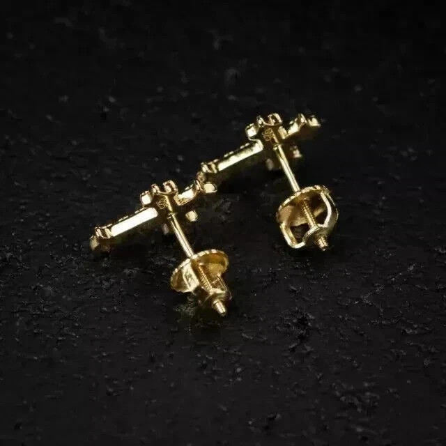 Engagement Cross Stud Earrings Round Cut Simulated Diamond 925 Starling Silver