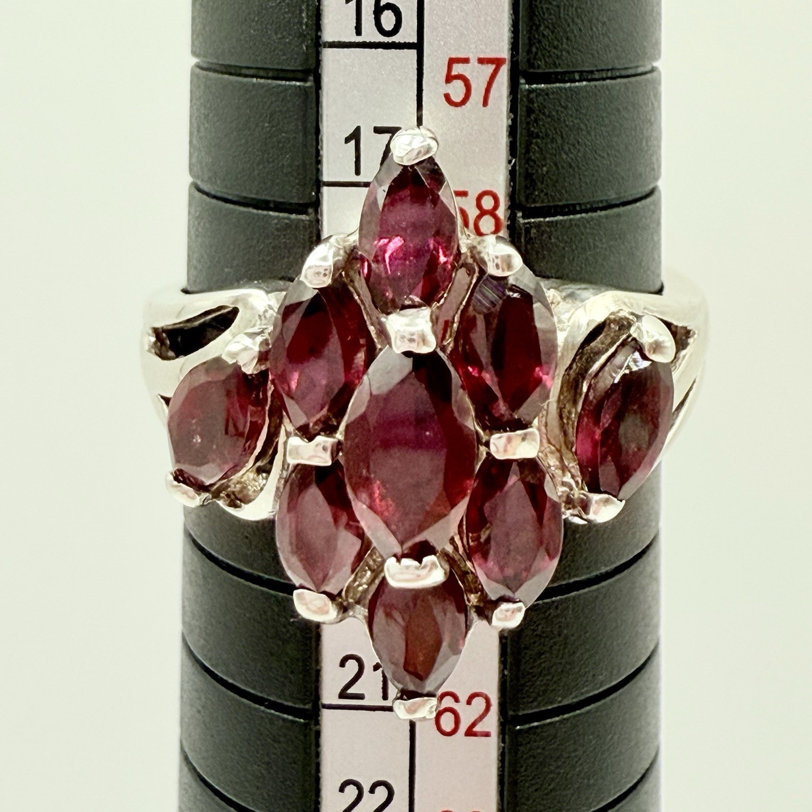 Vtg JJJ Avon 925 Sterling Silver LG Ring Size 9 Garnet Cluster Multi Marquise Vl