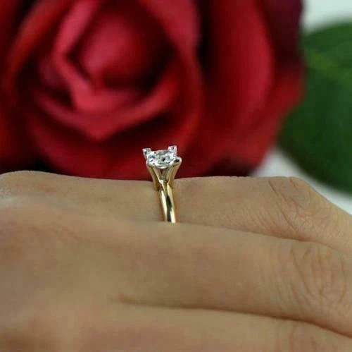 1Ct Solitaire Princess Cut Lab Created Diamond Promise Ring 14k Yellow Gold FN