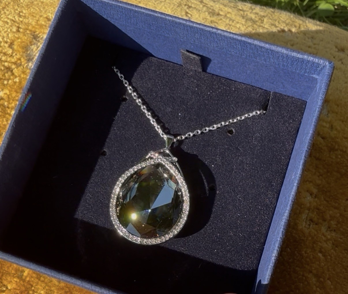Swarovski Sage Silvernight Crystal Tear Drop-Shaped Pendant Necklace With Box