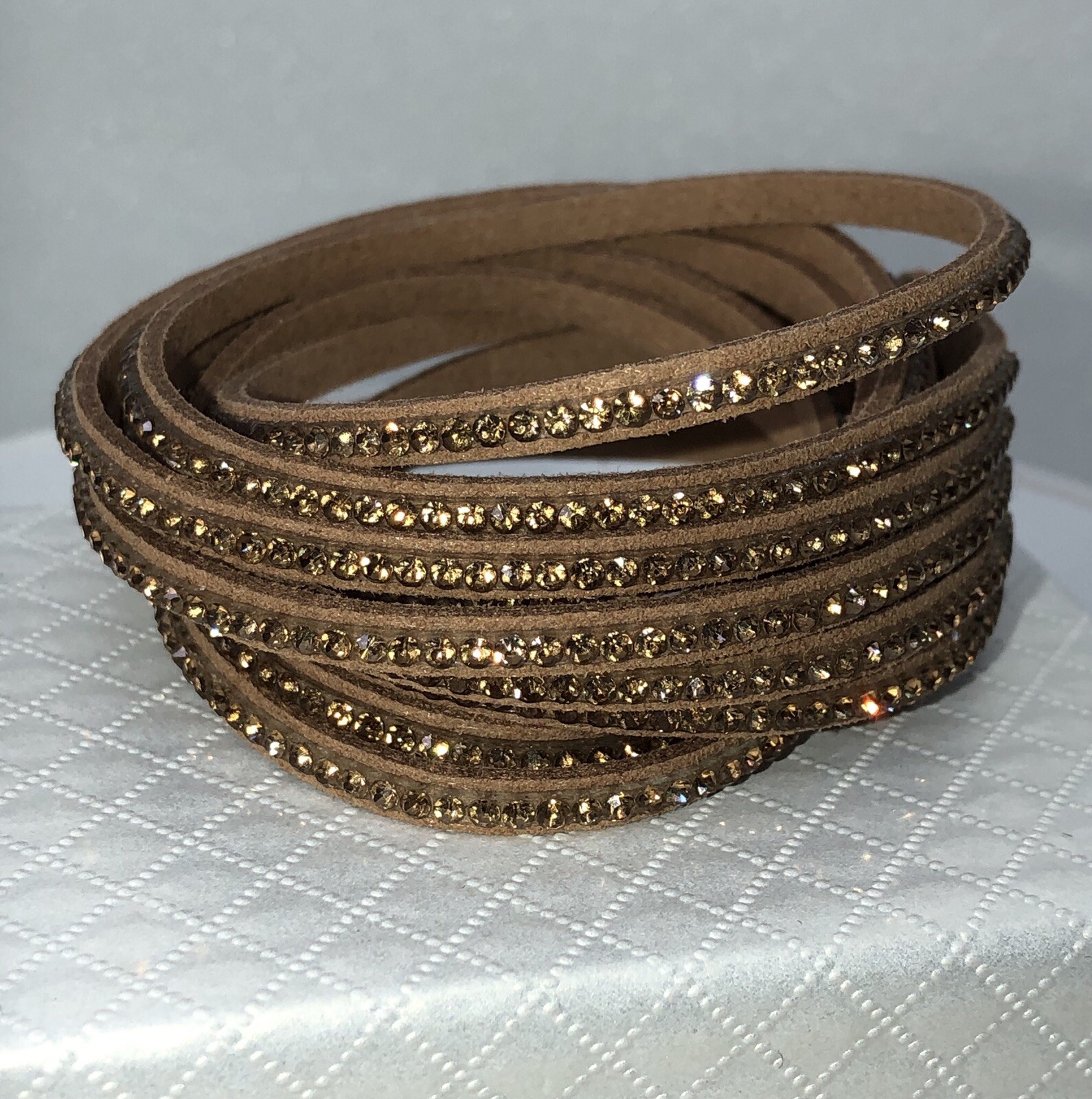 Slake Double Wrap Bracelet Dark Tan Crystal Alcantara® Leather Designer Style
