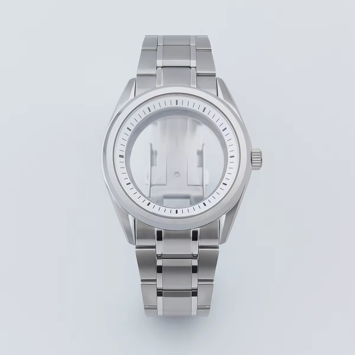 40Mm Silver Watch Case with Strap Sapphire Glass Fit NH35 NH36 NH34 NH38 NH70 NH