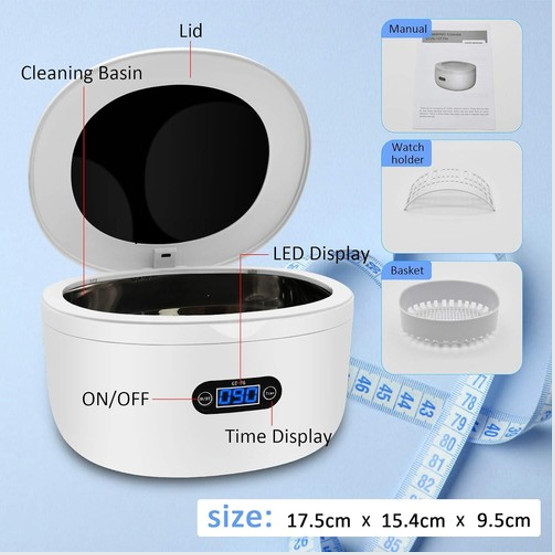 Ultrasonic Cleaner, Stainless Steel Tank & Digital Timer for Jewelry, Eyewear
