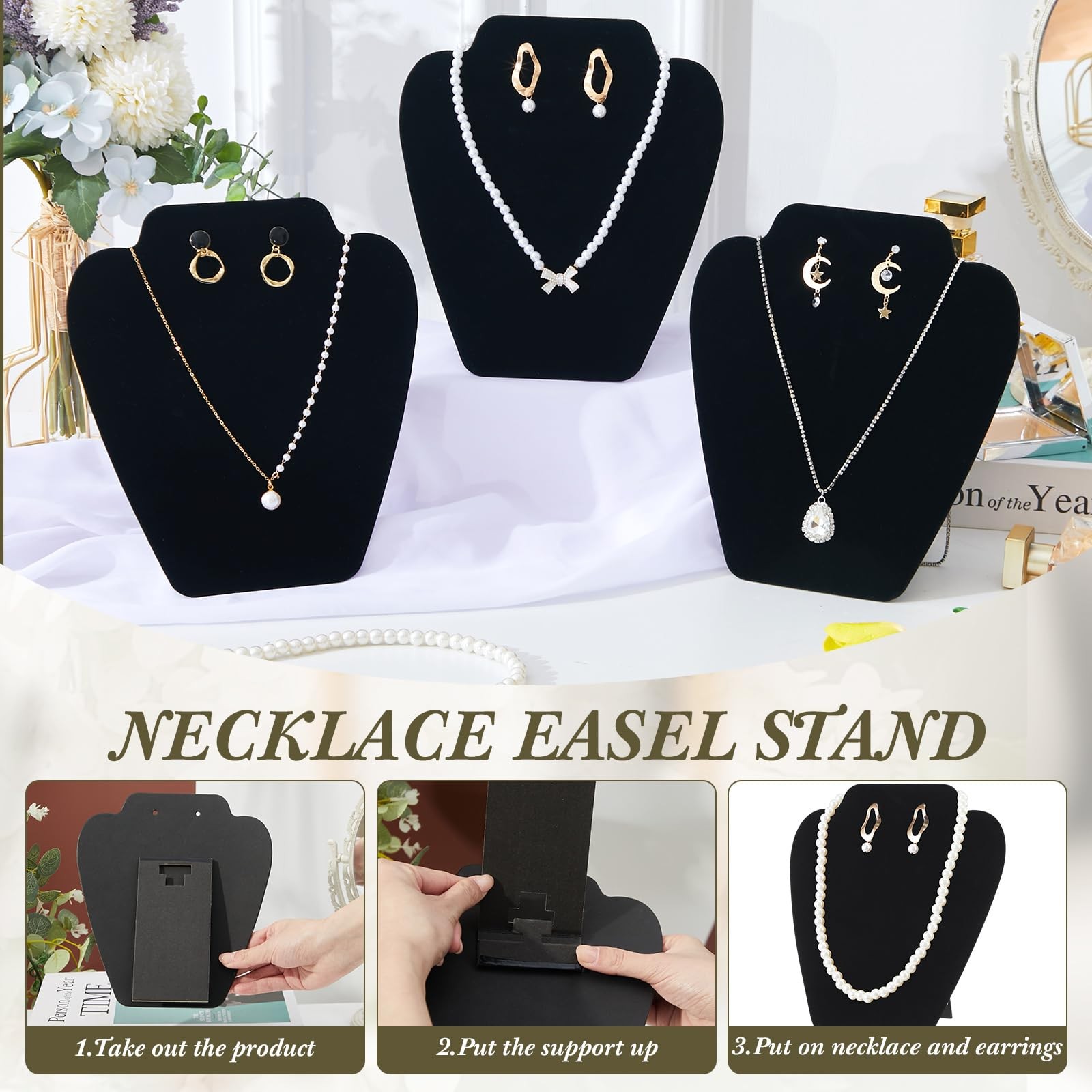 24pcs Foldable Necklace Display Stand Bulk 7.38 x 8.25inch Jewelry Bust Displ…