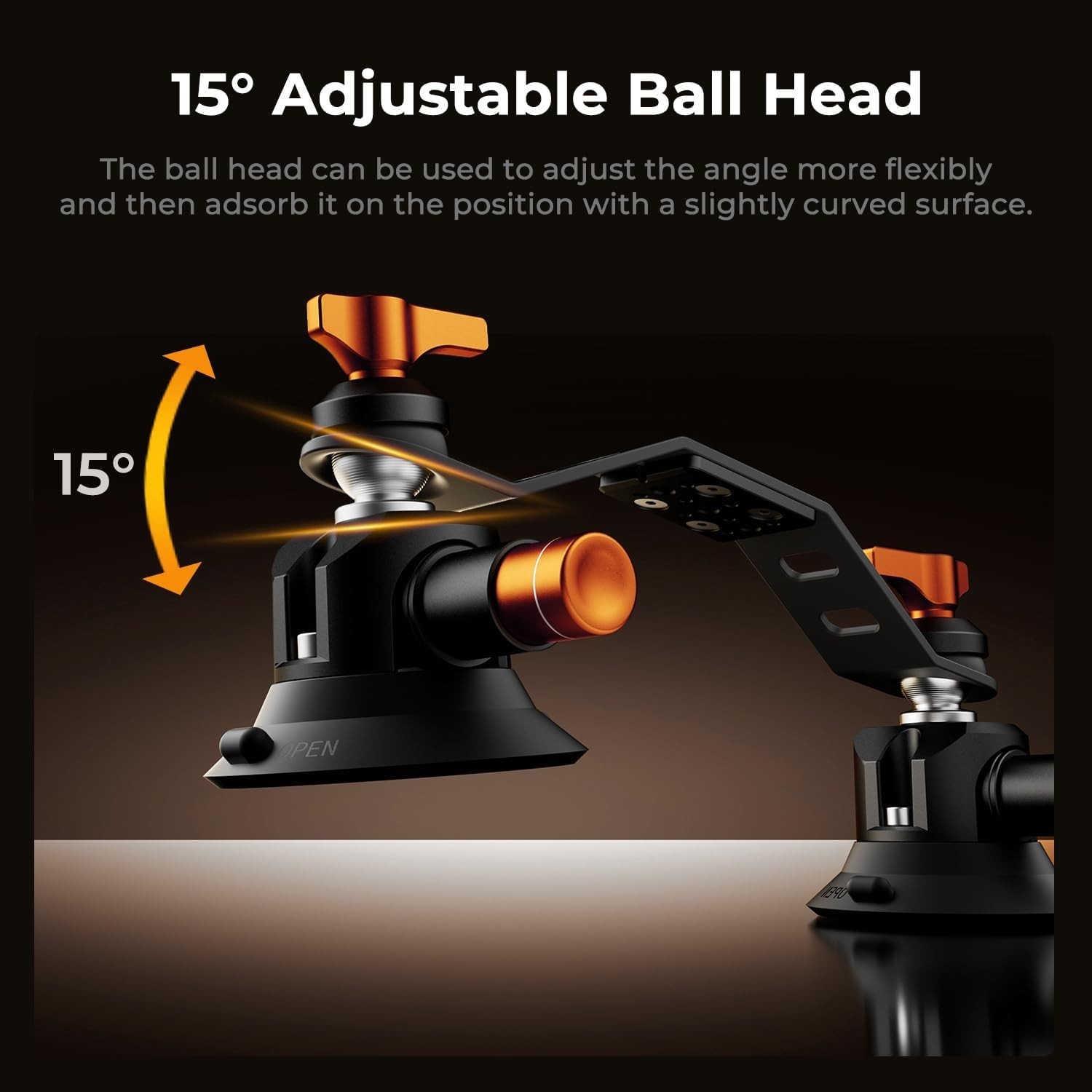 Triple Suction Cup Car Mount for Camera, Heavy Duty 3-in-1 Kit with 15° Curved