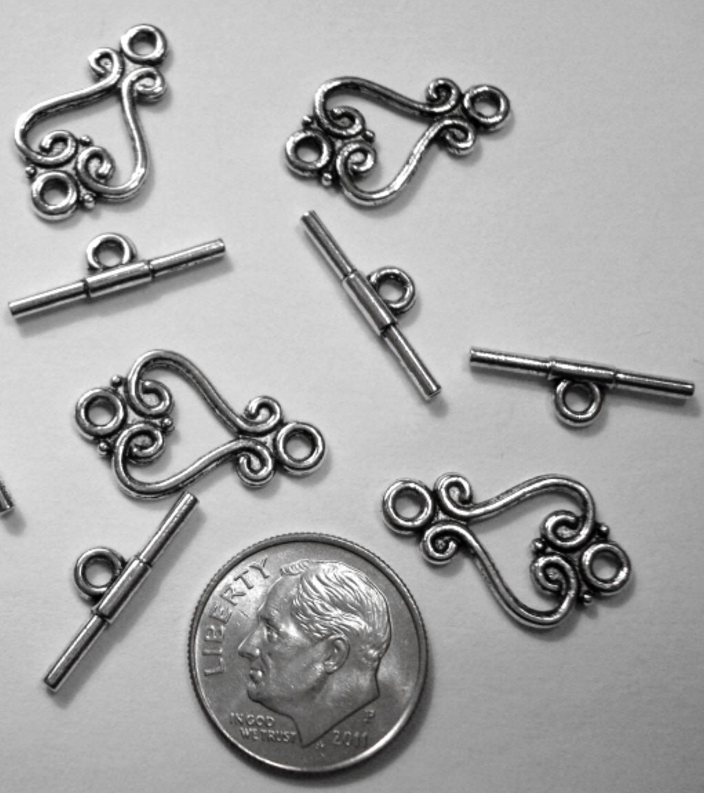 6 Victorian style toggle clasps antique silver plated zinc findings pfg013