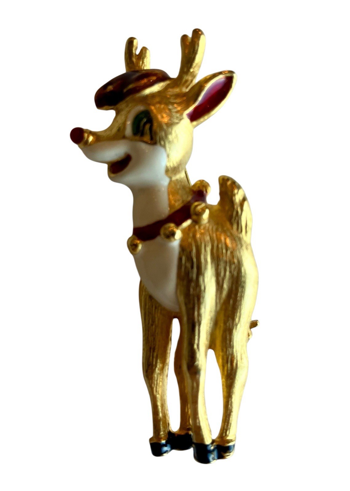 Vtg Rudolph The Red Nosed Reindeer Brooch Gerry’s Gold Tone Enamel