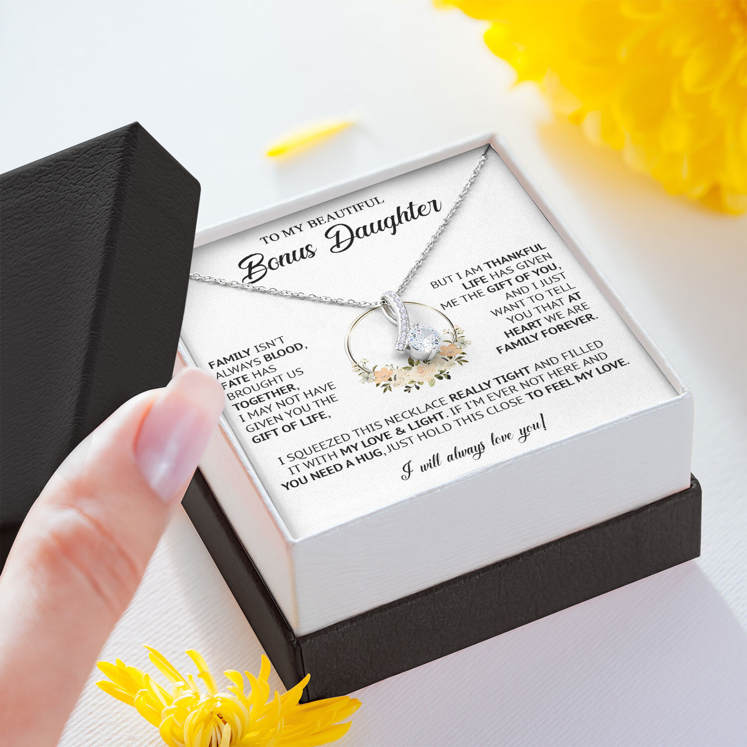 Bonus Daughter Necklace, Birthday Gift for Daughter from Dad Mom, Step Daughter