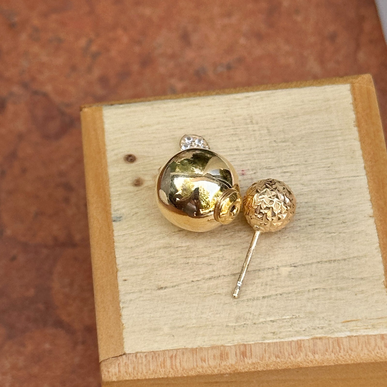 Gold Sterling Silver Shiny High Polished Finish Double-Ended Ball Earrings NEW