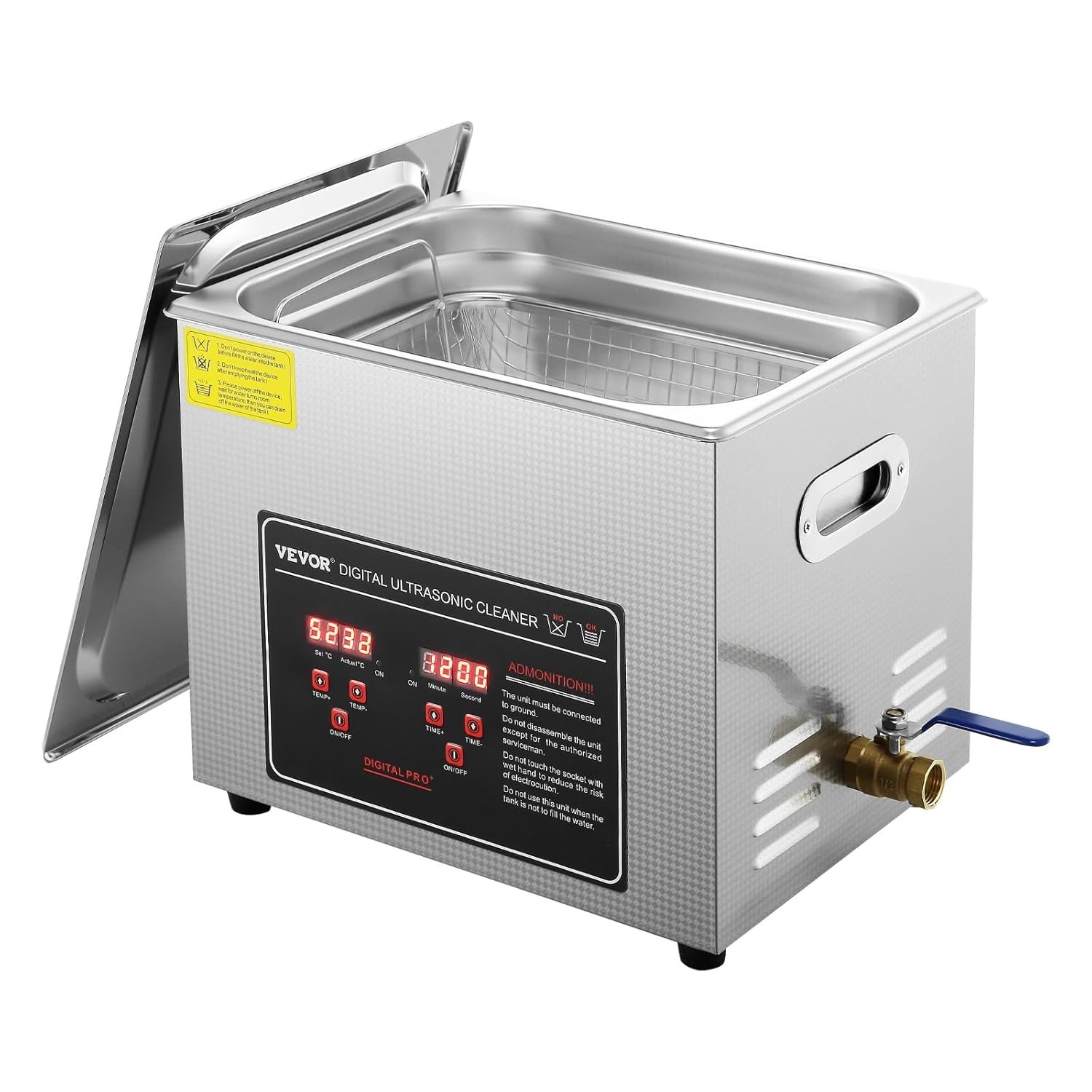 Ultrasonic Jewelry Cleaner 10L Digital Timer Heater Stainless Steel Versatile