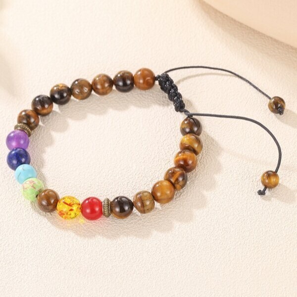 7 Chakra Stone Tiger’s Eye Beaded Healing Grounding Strength Women Men Bracelet