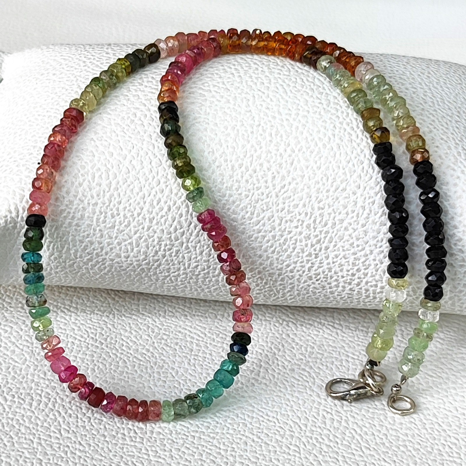 Natural Rainbow Tourmaline 4mm Faceted Rondelle Beads 17″ Necklace Brazil Gem