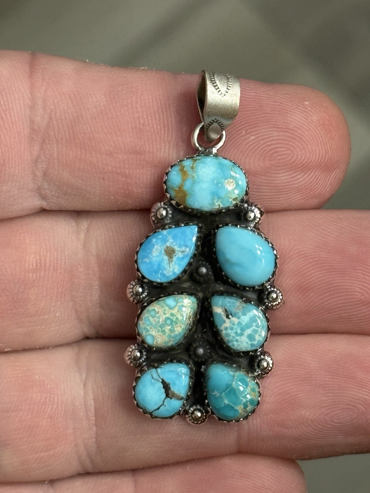 STERLING SILVER SIERRA BELLA WHITE WATER MIX TURQUOISE BAR CLUSTER PENDANT .925