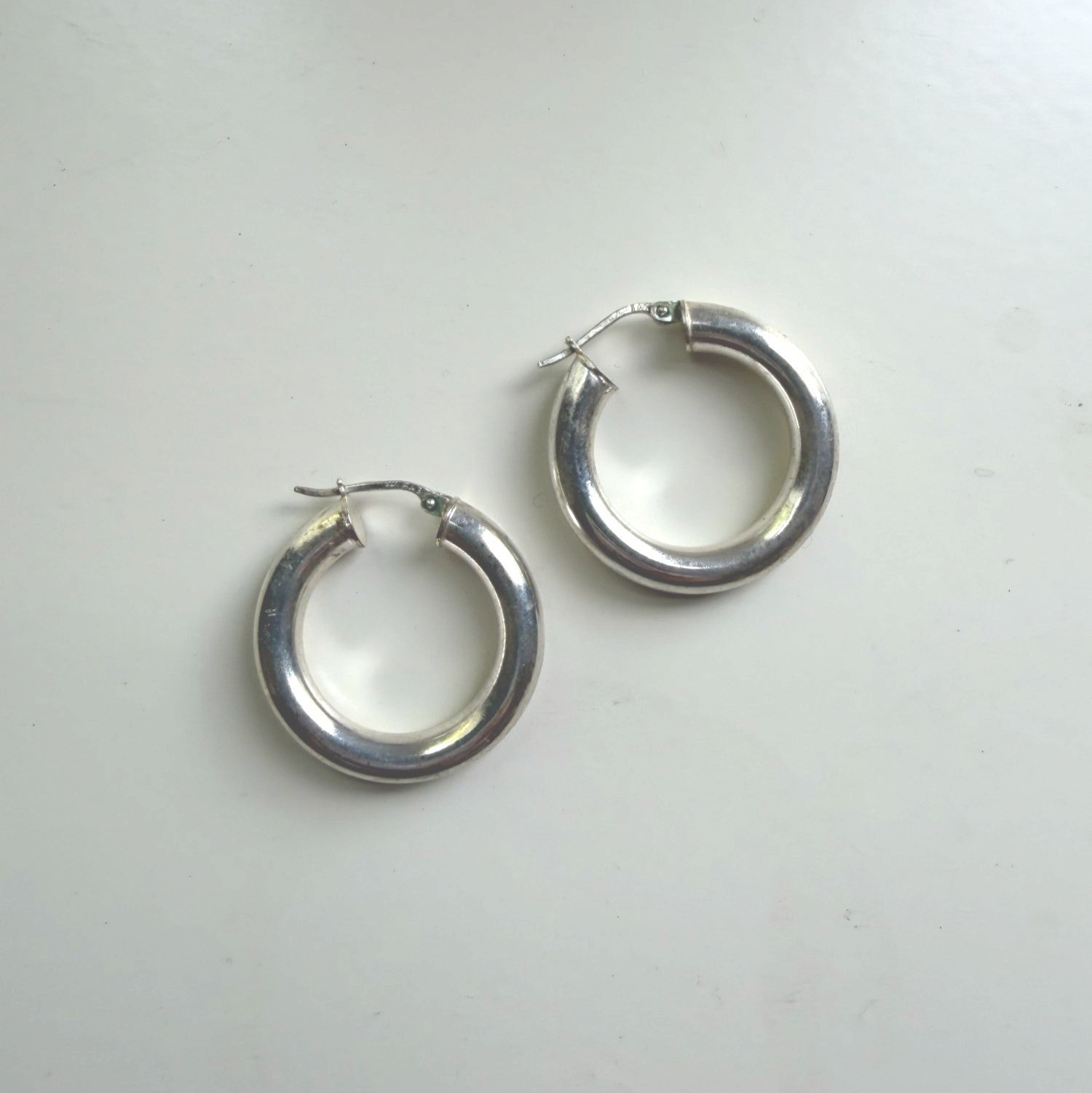 Silver Tone Chunky Hollow Tube Hoop Earrings