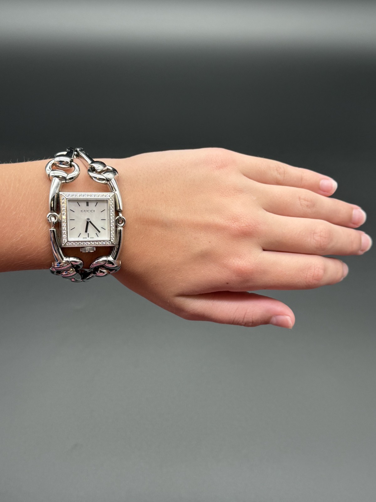 Gucci Signoria Diamond Stainless Steel Watch, Mother of Pearl Face, YA116307