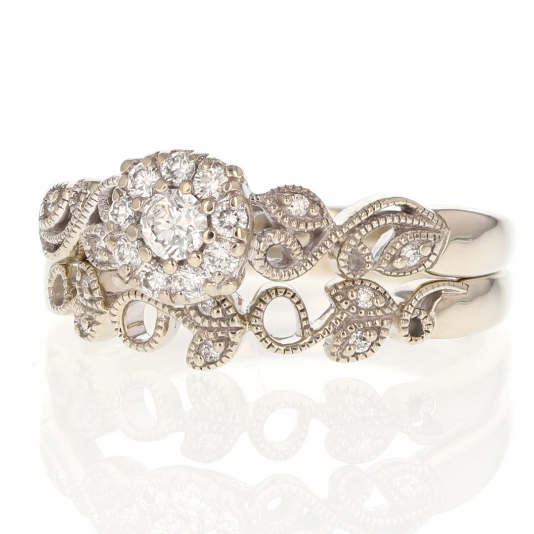 .31ctw Diamond Halo Cluster Vine Wedding Set Rings 10k White Gold Size 8.25