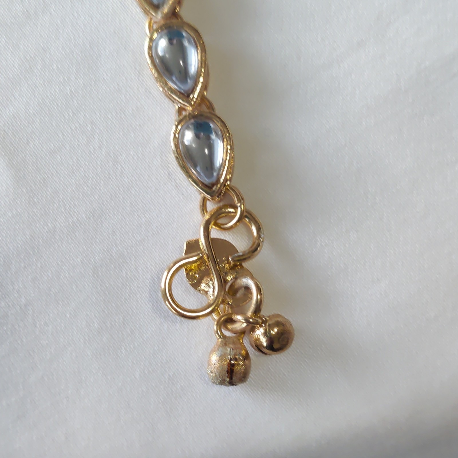 Lot of 2 Gold Tone Chain Charm anklet w/ Red Green & Clear Stones