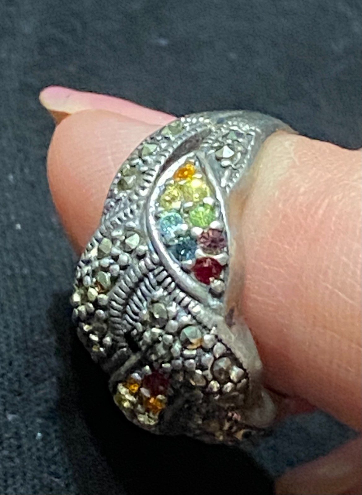 Vintage Rainbow Gemstone Braided Ring Citrine Ruby Aquamarine Peridot Hematite