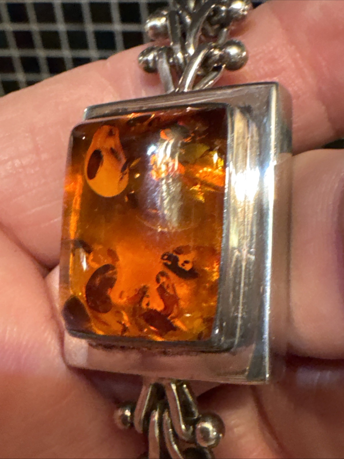 LORI BONN 925 Sterling Silver Baltic AMBER Push Lock 7″ Bracelet 42g EUC Gift