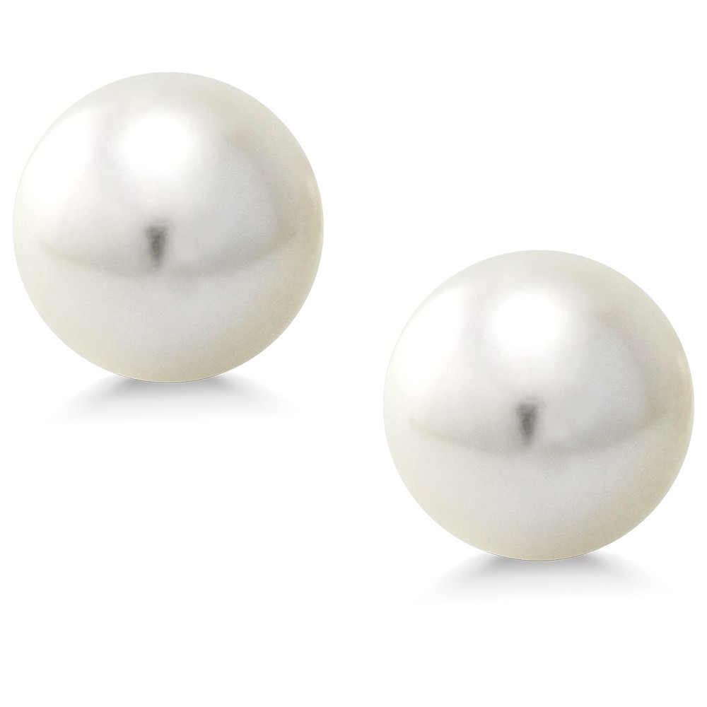 925 Sterling Silver White Button Cultured Freshwater Pearl 7MM-7.5MM Stud