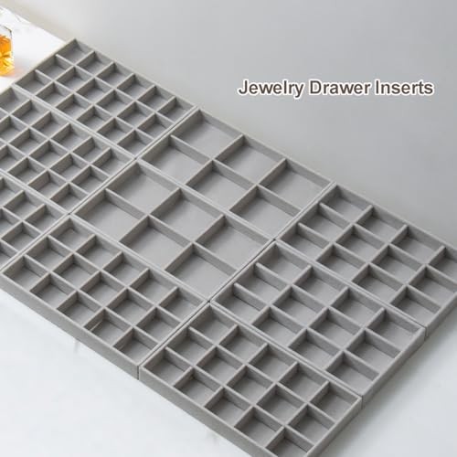 SPAKOWN Jewelry Organizer for Drawer Set of 9, Velvet Jewelry Tray Grey