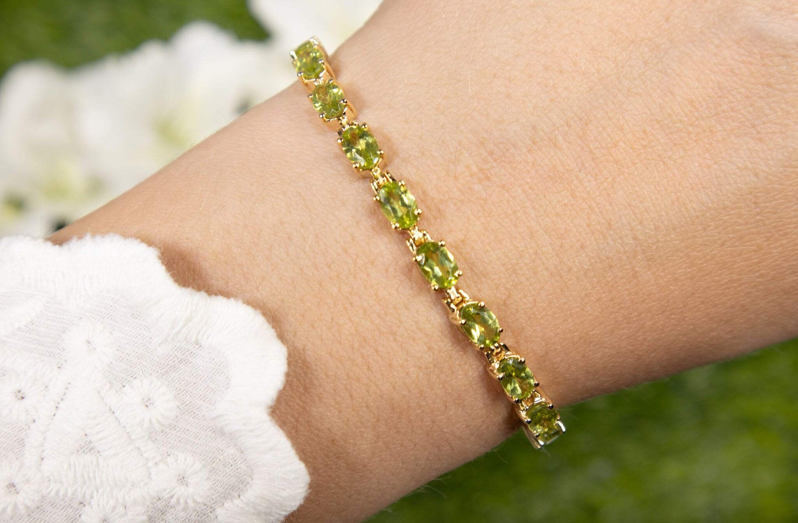 Natural Peridot Tennis Bracelet 8.6ct Oval Cut Sterling Silver 7 inch Womens